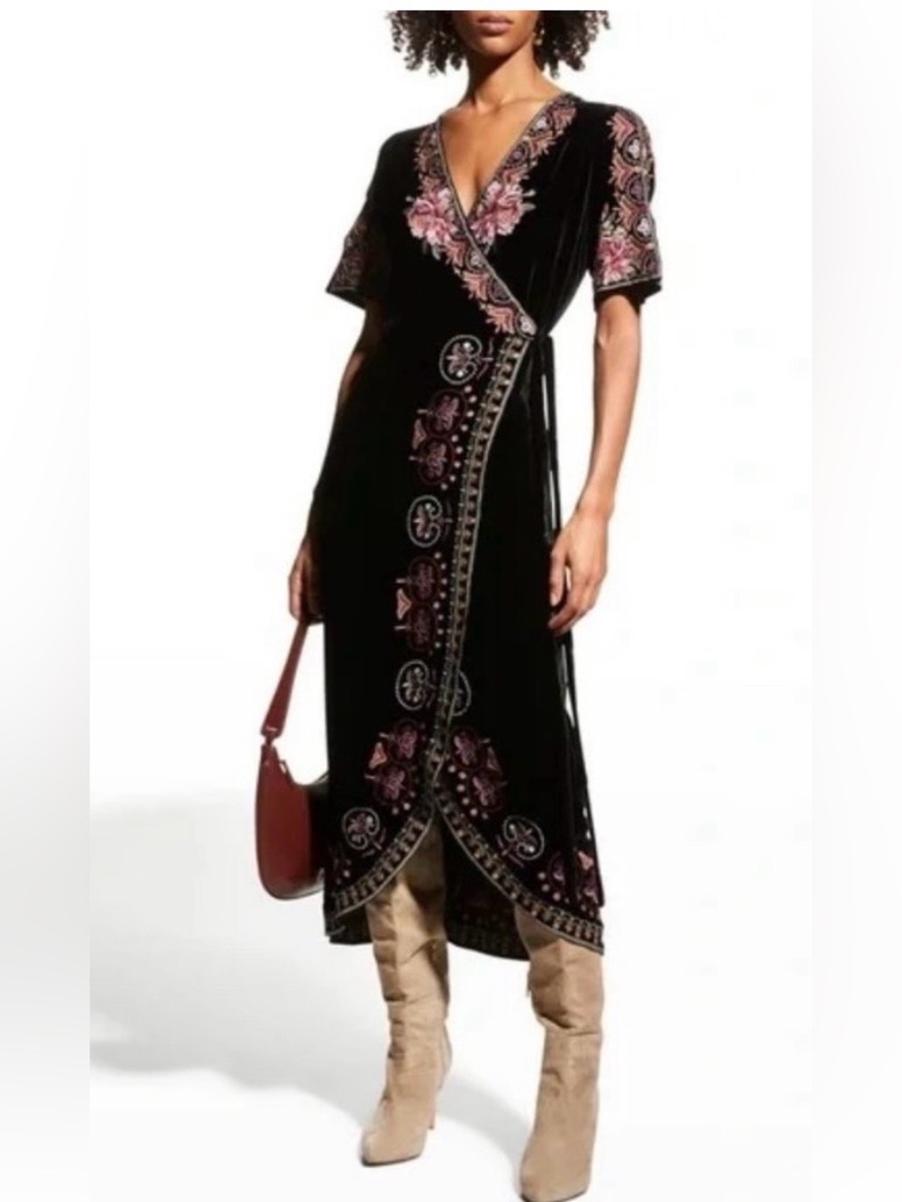 Johnny Was Joanna Velvet
Wrap Dress Black Embroidered Floral Sz Medium - Picture 3 of 10